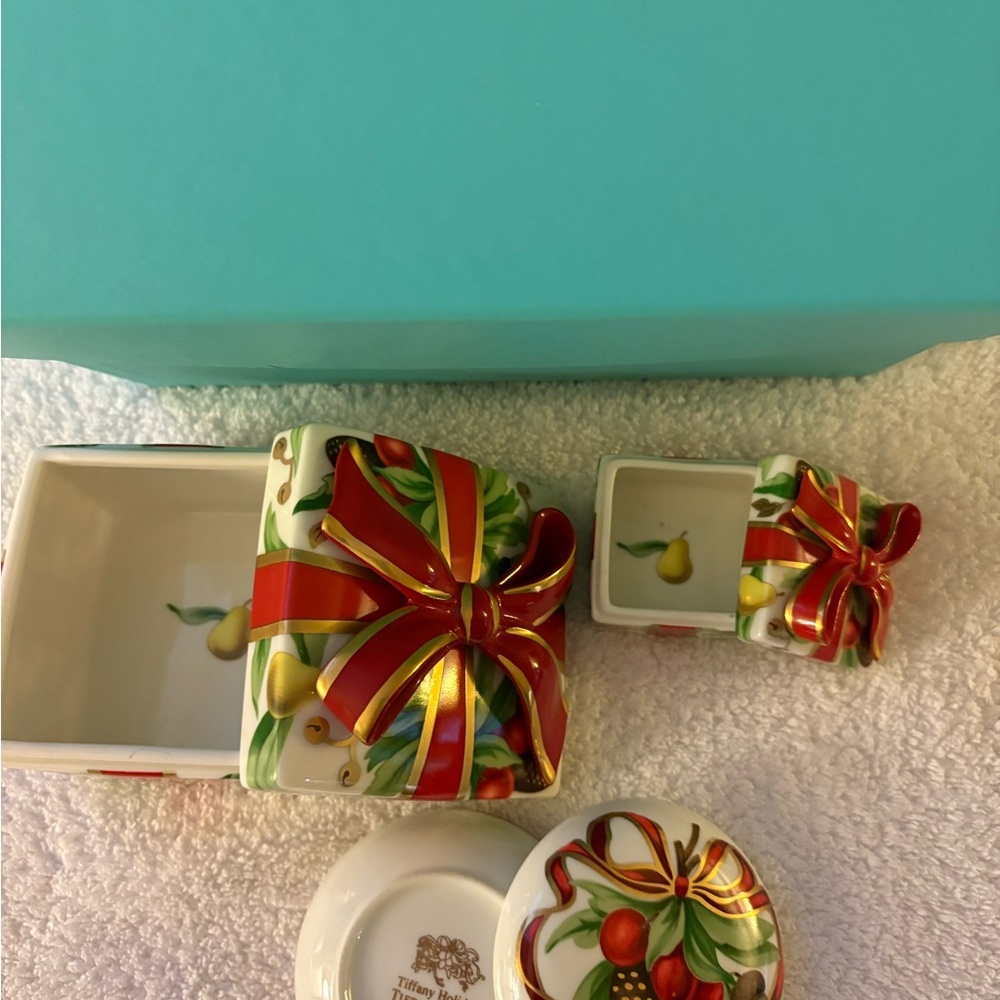 Tiffany & Co. Ceramic Boxes with Red and Gold Accents